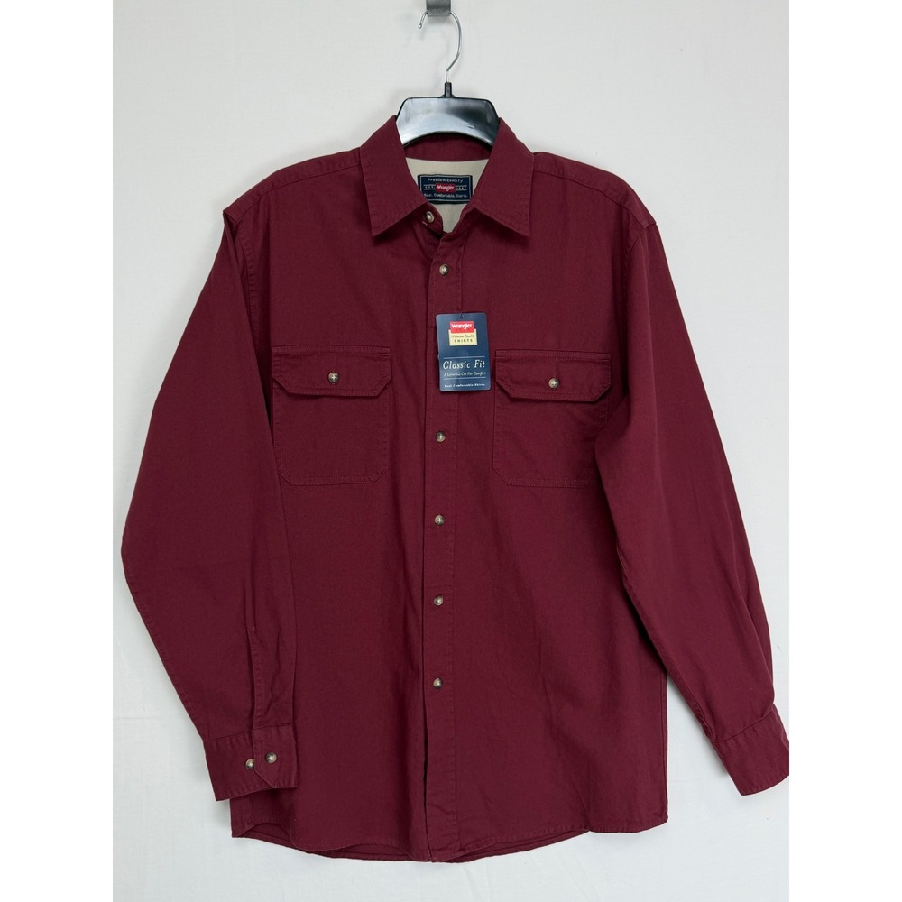 Wrangler NWT Men Cotton Button Down Shirt S Burgundy Classic Fit MMTH48084A
